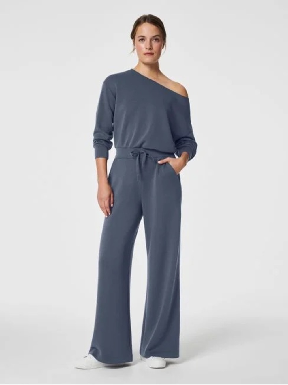 Spanx Airessentials Off Shoulder Jumpsuit Dark Storm Large Petite